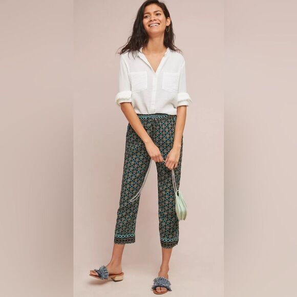 Anthropologie Geometric Drawstring Joggers In Teal and Black Size Small - Picture 2 of 11
